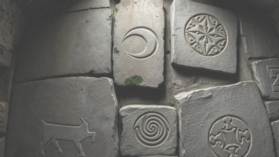 Jakie symbole znajdują się na kamiennych płytach?