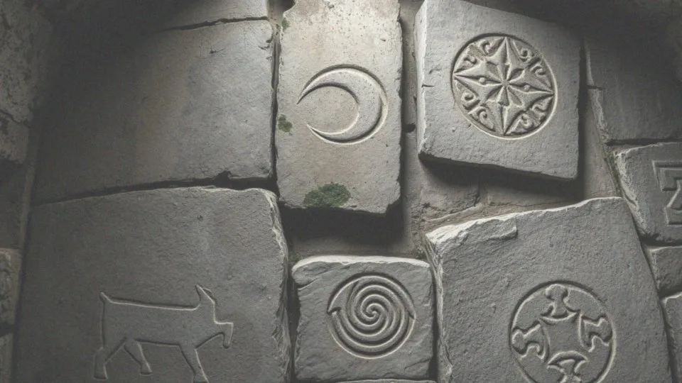 Jakie symbole znajdują się na kamiennych płytach?
