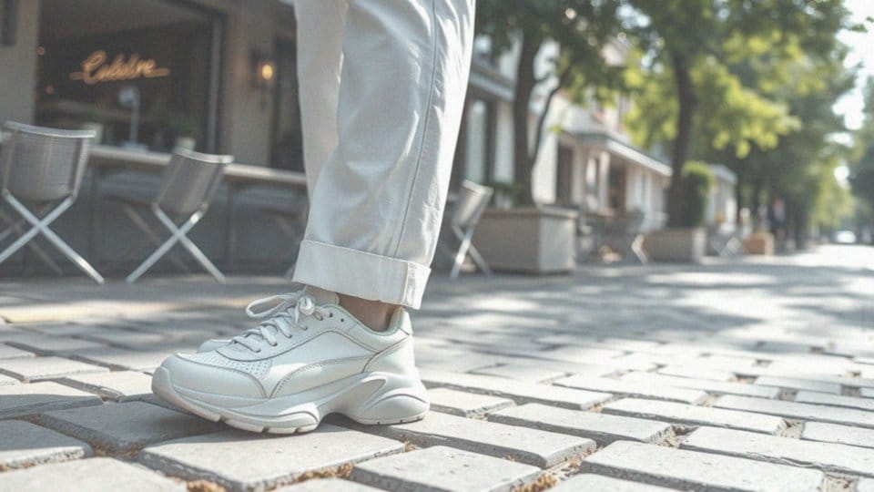 Jakie trendy w obuwiu można zaobserwować w stylizacjach z białymi spodniami w 2024 roku?